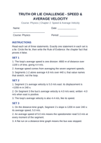 Speed & Average Velocity Truth or Lie Challenge sample page