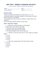 Speed & Average Velocity Unit Test sample page