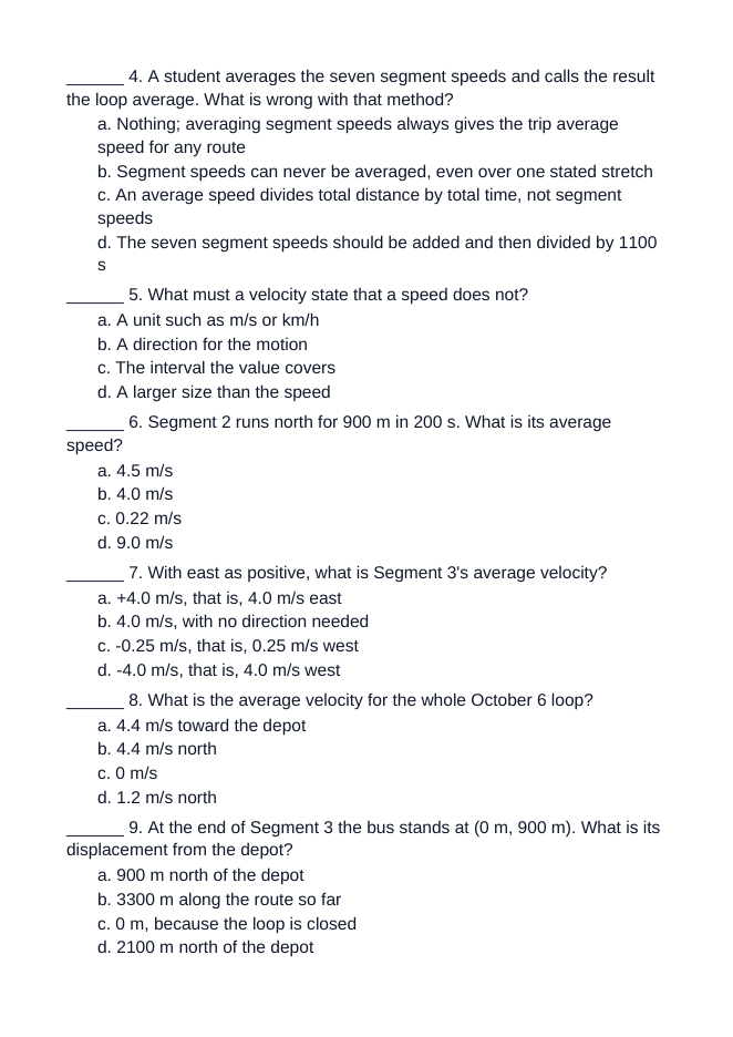 Speed & Average Velocity Unit Test sample page