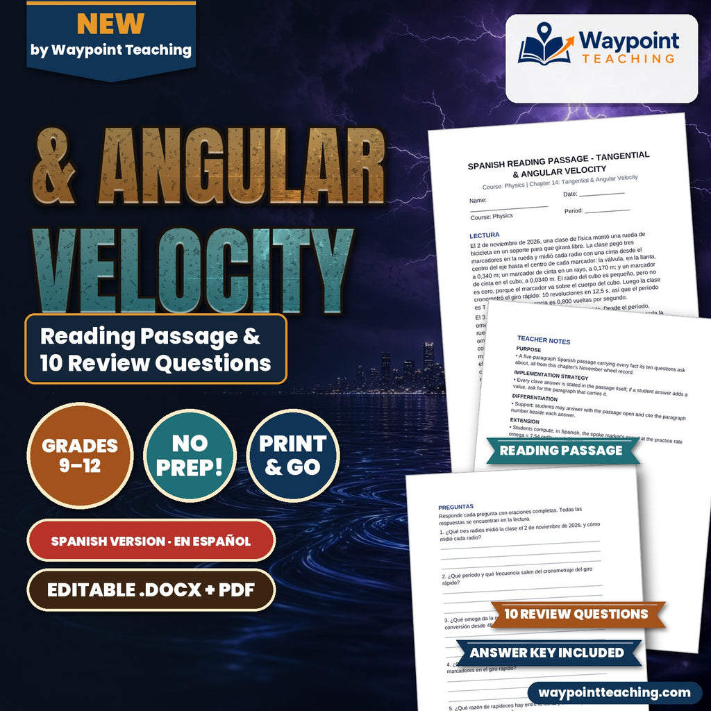 Tangential & Angular Velocity Spanish Reading Passage & Comprehension Questions cover