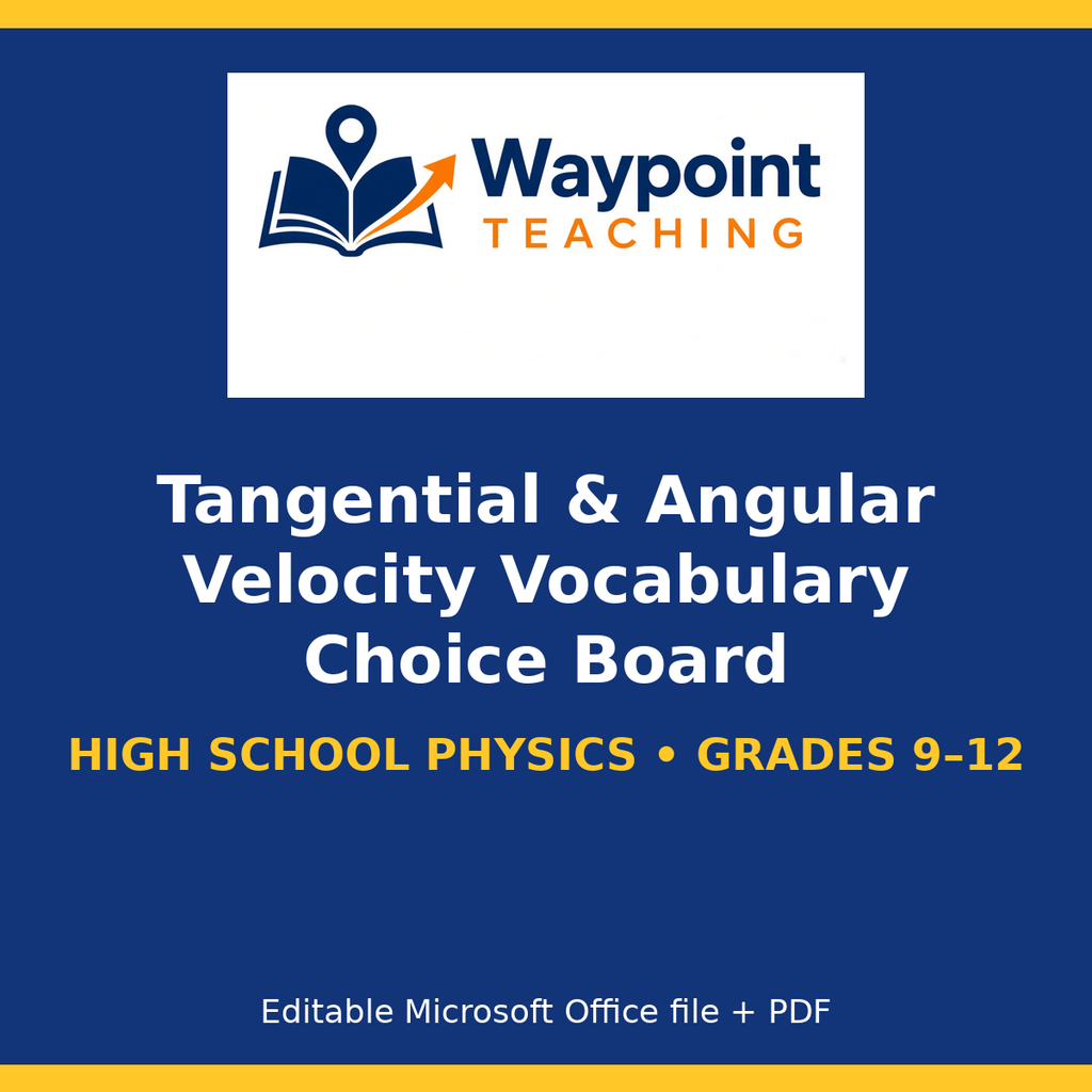 Tangential & Angular Velocity Vocabulary Choice Board cover