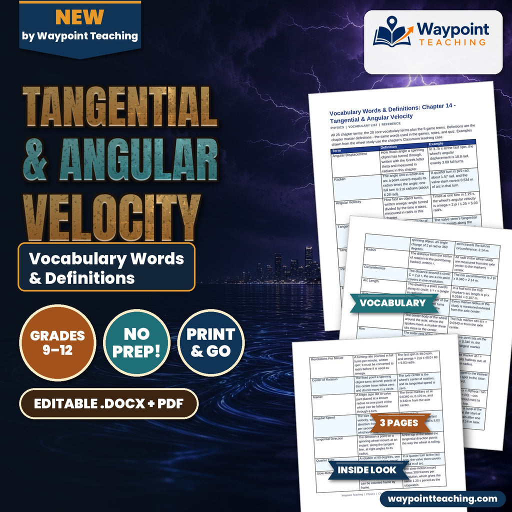 Tangential & Angular Velocity Vocabulary Words & Definitions cover