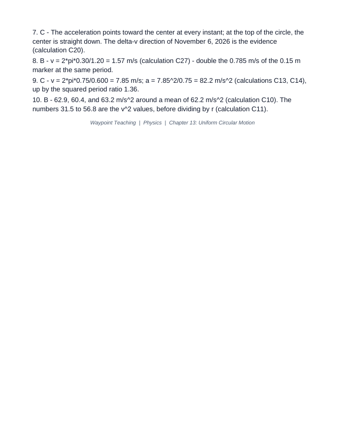 Uniform Circular Motion Lesson Quiz sample page