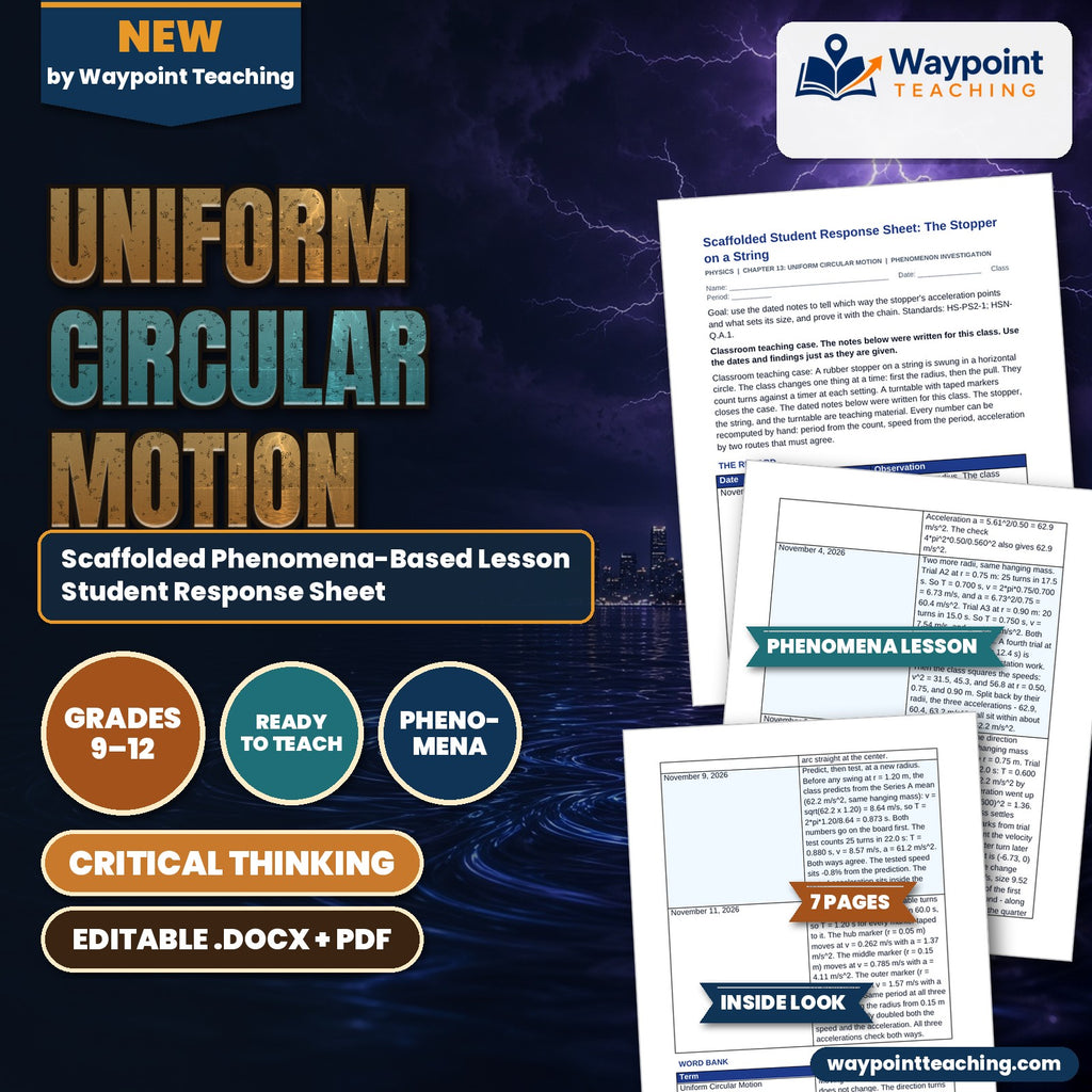 Uniform Circular Motion Scaffolded Phenomena-Based Lesson: The Stopper on a String Student Response Sheet cover