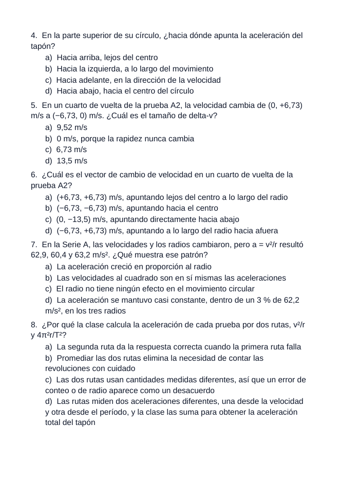 Uniform Circular Motion Spanish Unit Test sample page