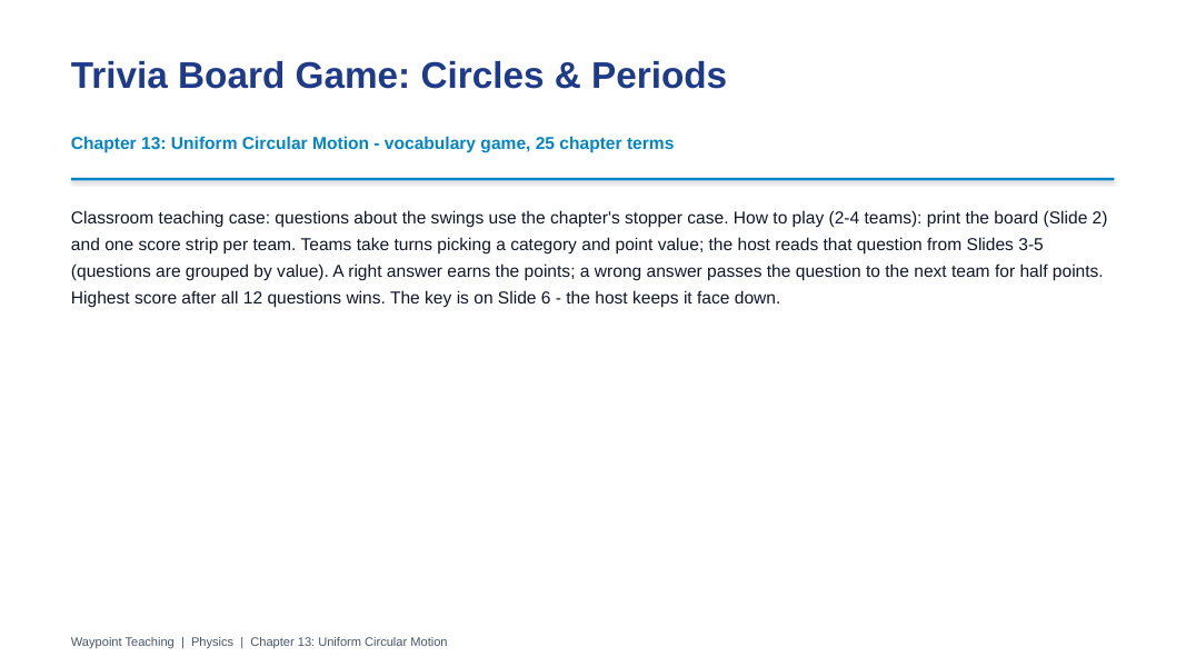 Uniform Circular Motion Trivia Board Game sample page