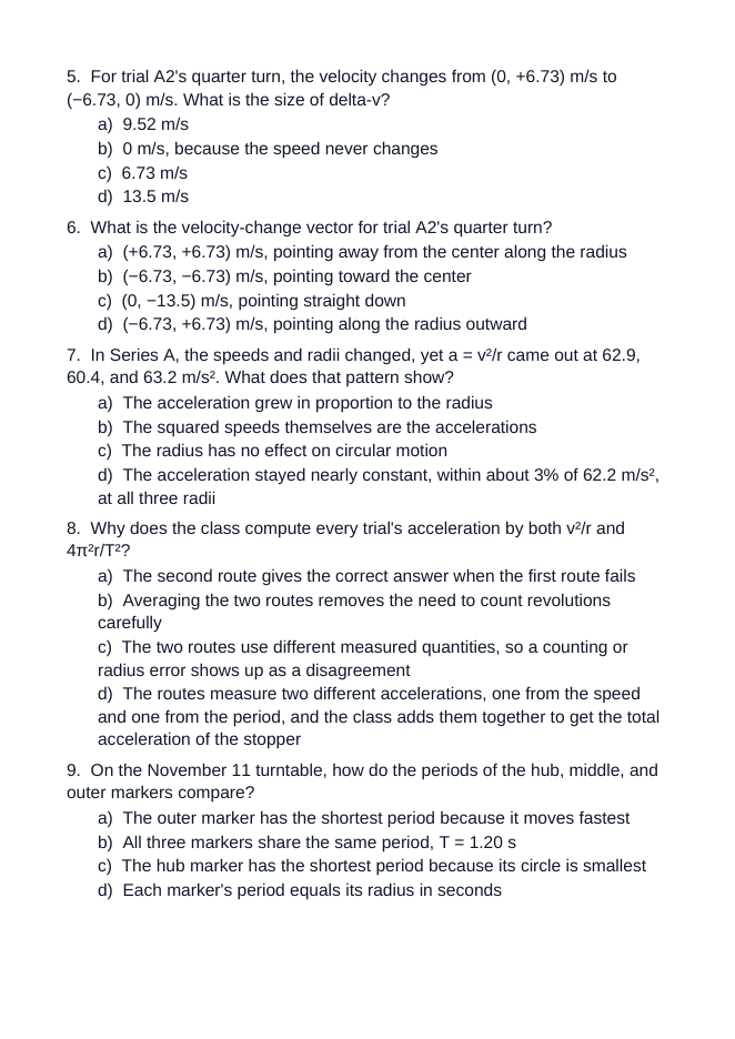 Uniform Circular Motion Unit Test sample page