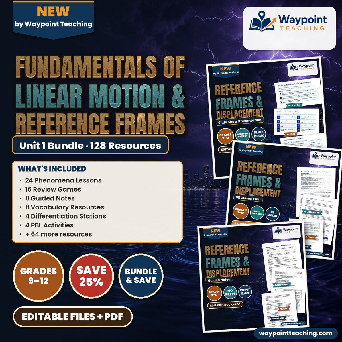 HS Physics Unit 1: Fundamentals of Linear Motion & Reference Frames Bundle cover