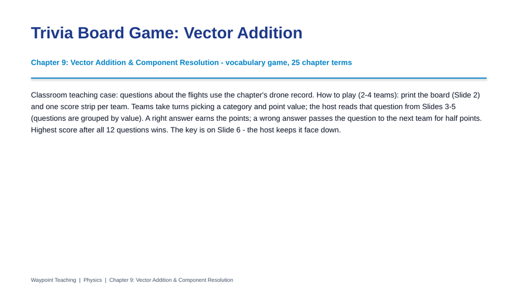 Vector Addition & Component Resolution Trivia Board Game sample page