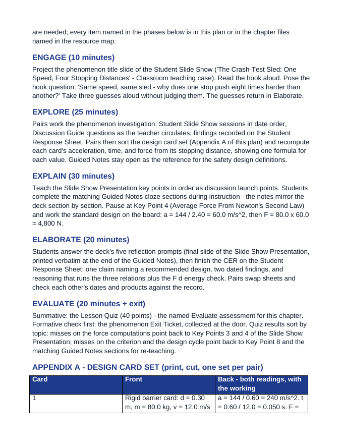 Vehicle Kinematics & Safety Design 5E Lesson Plan sample page