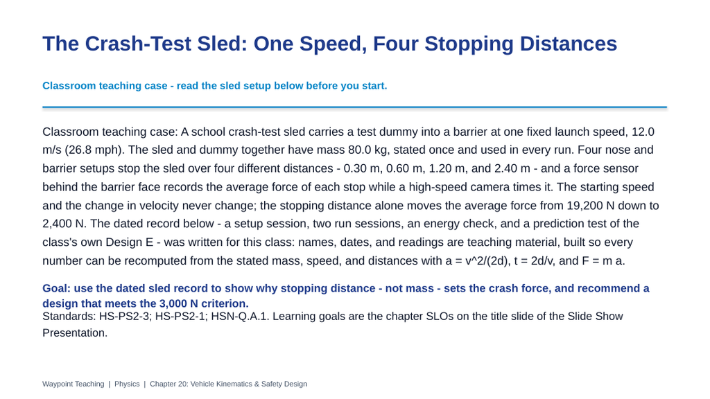 Vehicle Kinematics & Safety Design Phenomena-Based Lesson: The Crash-Test Sled: One Speed, Four Stopping Distances Presentation sample page
