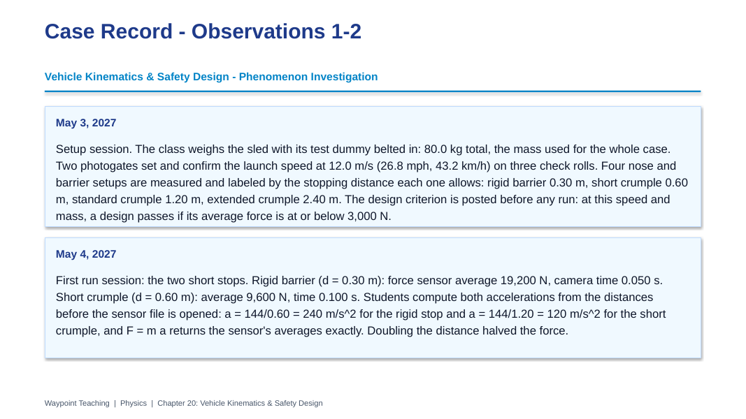 Vehicle Kinematics & Safety Design Phenomena-Based Lesson: The Crash-Test Sled: One Speed, Four Stopping Distances Presentation sample page