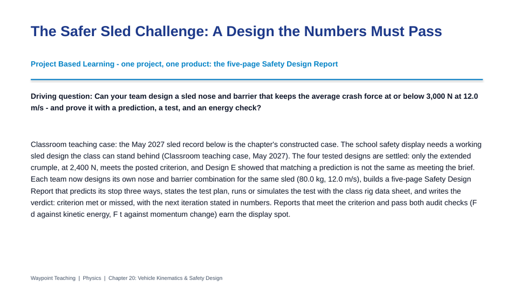 Vehicle Kinematics & Safety Design Project-Based Learning Activity sample page