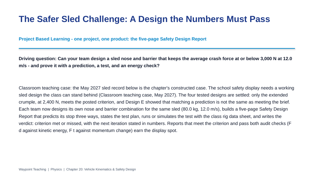 Vehicle Kinematics & Safety Design Project-Based Learning Activity sample page