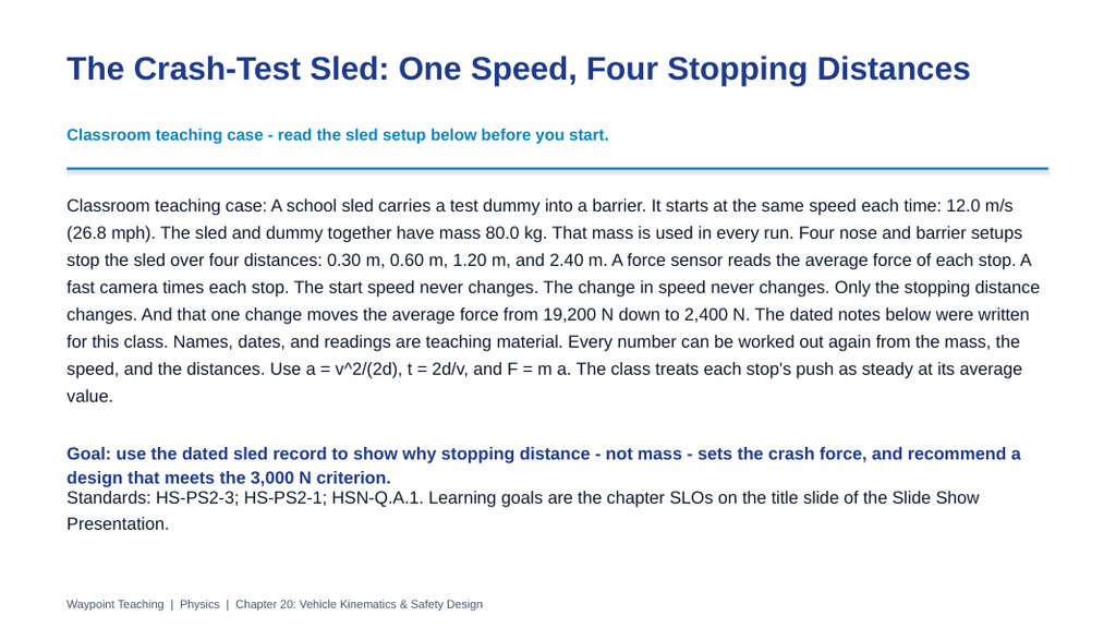 Vehicle Kinematics & Safety Design Scaffolded Phenomena-Based Lesson: The Crash-Test Sled: One Speed, Four Stopping Distances Presentation sample page