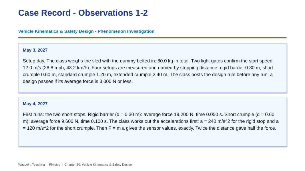 Vehicle Kinematics & Safety Design Scaffolded Phenomena-Based Lesson: The Crash-Test Sled: One Speed, Four Stopping Distances Presentation sample page