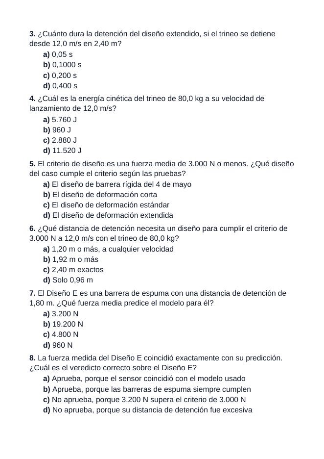 Vehicle Kinematics & Safety Design Spanish Unit Test sample page