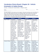 Vehicle Kinematics & Safety Design Vocabulary Choice Board sample page