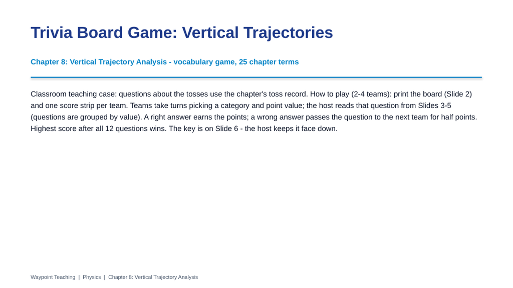 Vertical Trajectory Analysis Trivia Board Game sample page