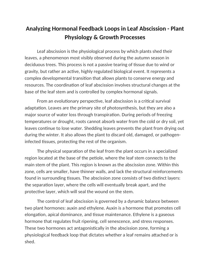 Analyzing Hormonal Feedback Loops in Leaf Abscission Reading Worksheet sample page