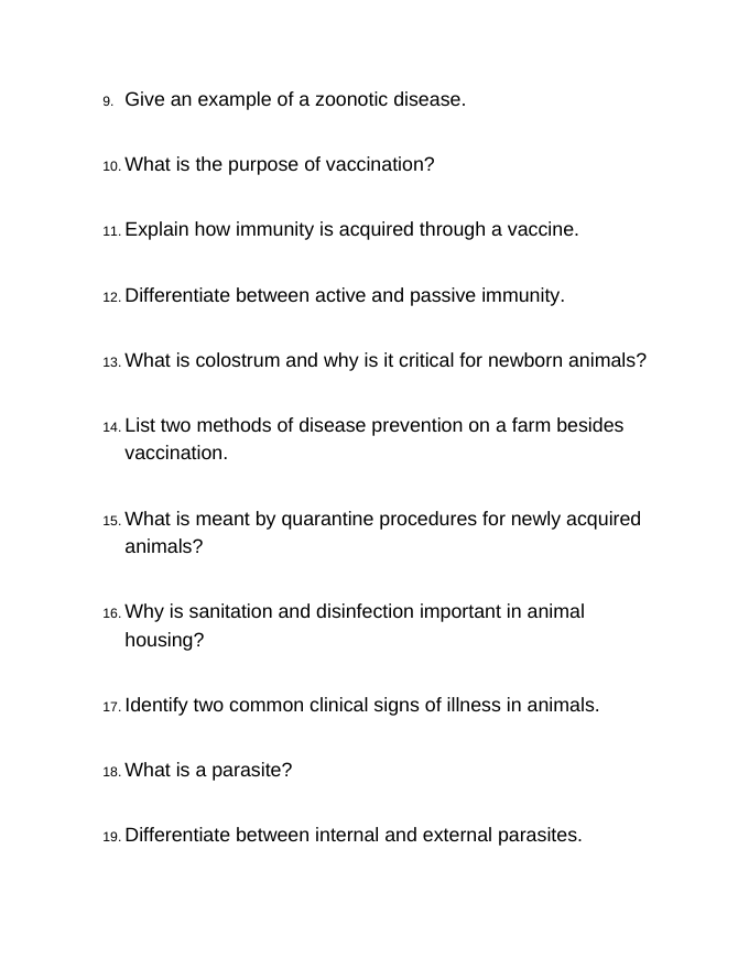 Animal Health & Disease Prevention Bell Ringers & Exit Tickets sample page