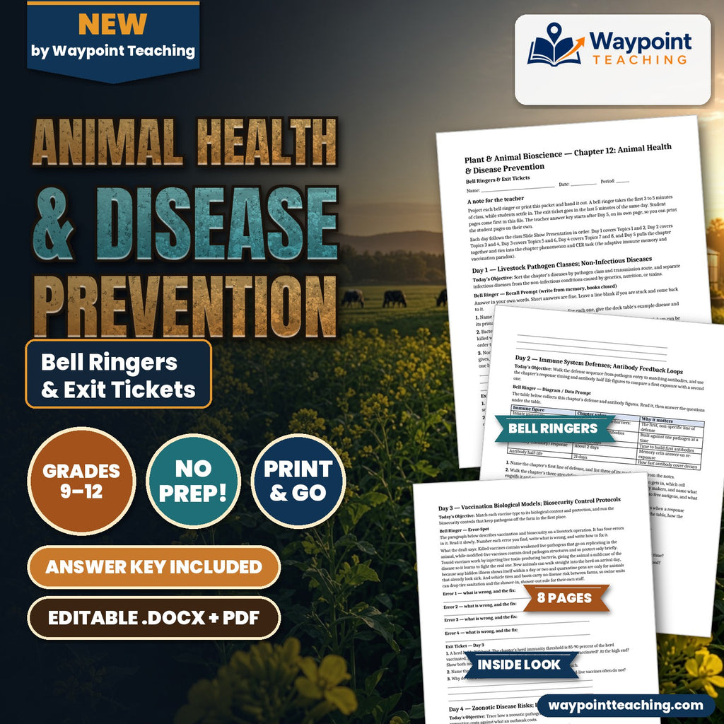 Animal Health & Disease Prevention Bell Ringers & Exit Tickets cover