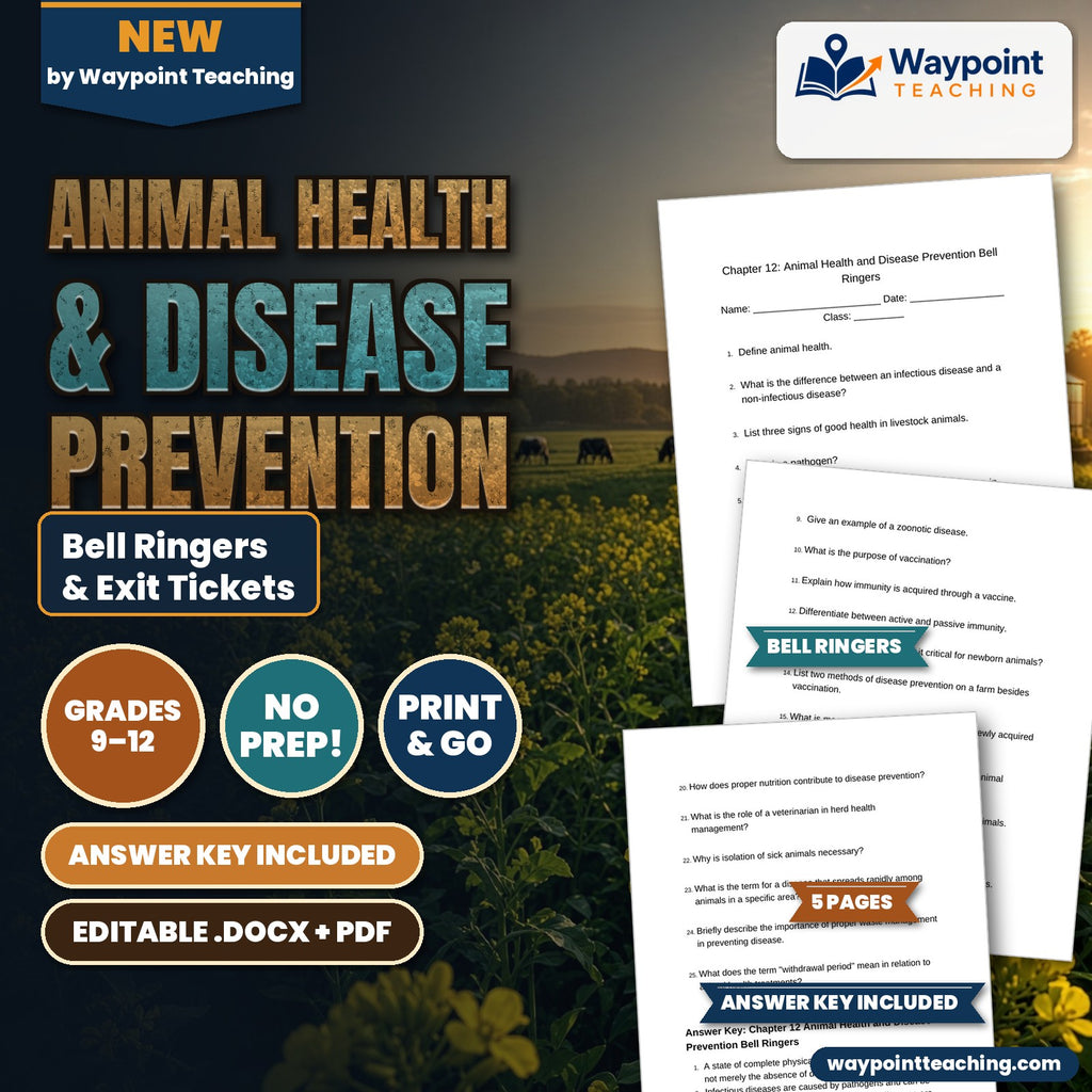 Animal Health & Disease Prevention Bell Ringers & Exit Tickets cover