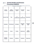 Animal Health & Disease Prevention BINGO Review Game sample page