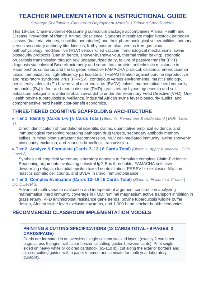 Animal Health & Disease Prevention CER Task Cards sample page
