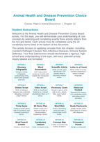 Animal Health & Disease Prevention Vocabulary Choice Board sample page
