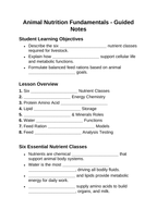 Animal Nutrition Fundamentals Guided Notes sample page