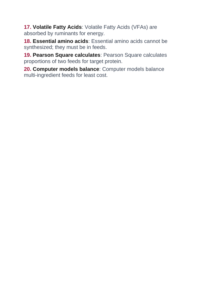 Animal Nutrition Fundamentals Vocabulary Words & Definitions sample page