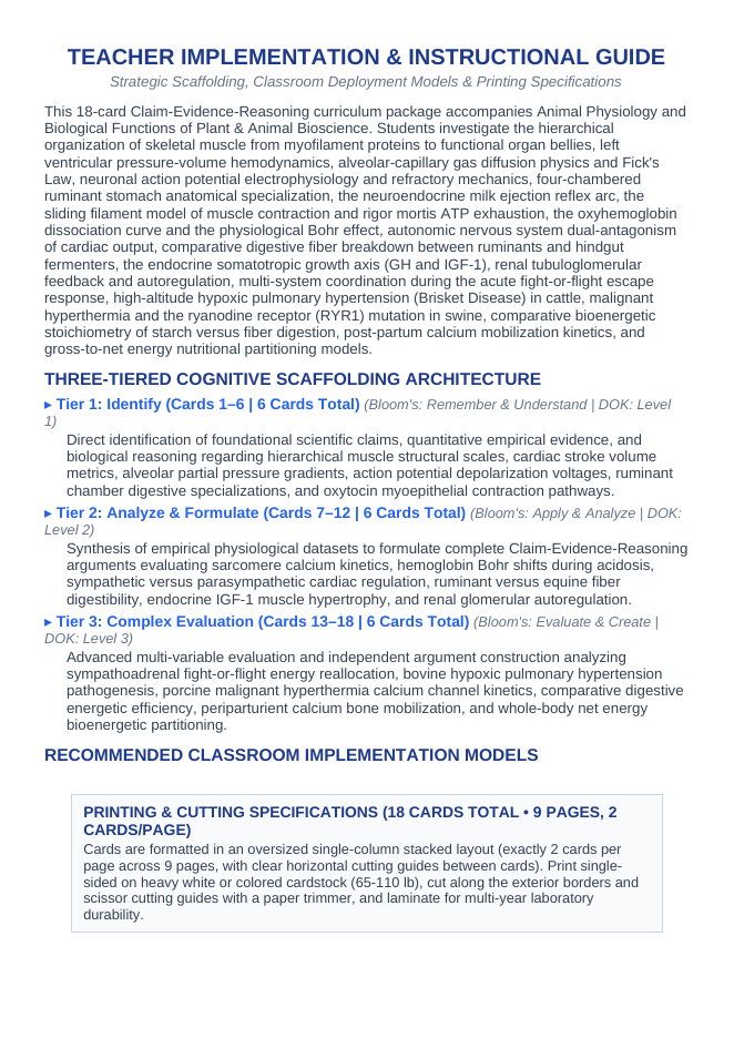 Animal Physiology & Biological Functions CER Task Cards sample page