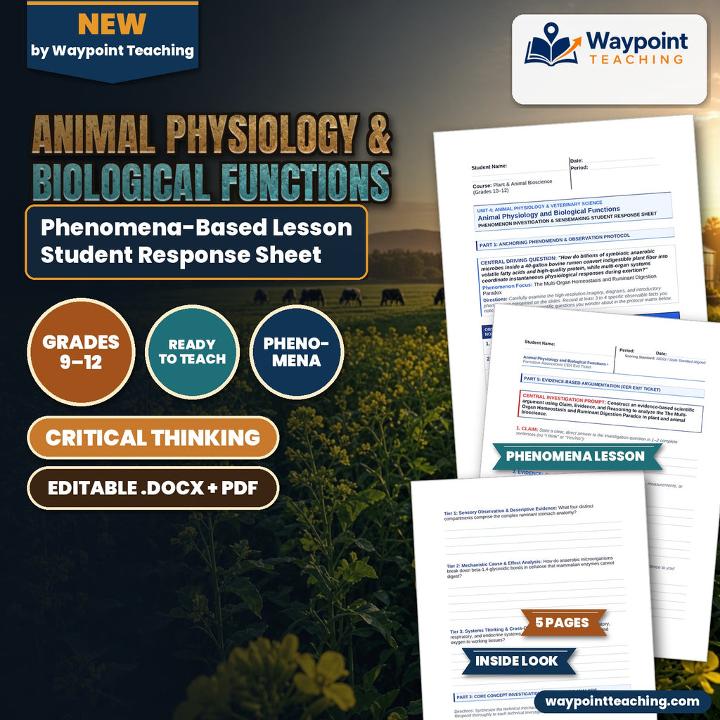 Animal Physiology & Biological Functions Phenomena-Based Lesson: The Multi-Organ Homeostasis and Ruminant Digestion Paradox Student Response Sheet cover