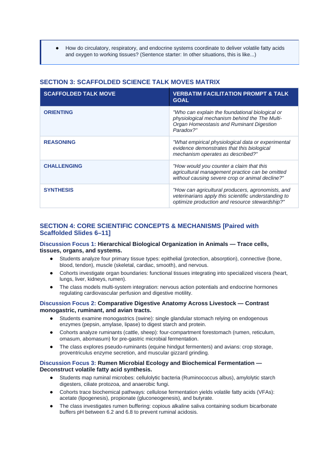 Animal Physiology & Biological Functions Scaffolded Phenomena-Based Lesson: The Multi-Organ Homeostasis and Ruminant Digestion Paradox Teacher Discussion Guide sample page