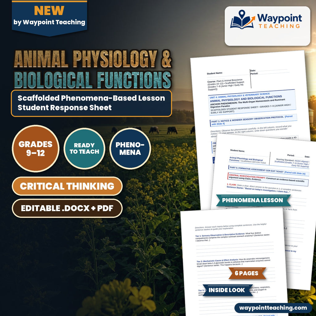 Animal Physiology & Biological Functions Scaffolded Phenomena-Based Lesson: The Multi-Organ Homeostasis and Ruminant Digestion Paradox Student Response Sheet cover