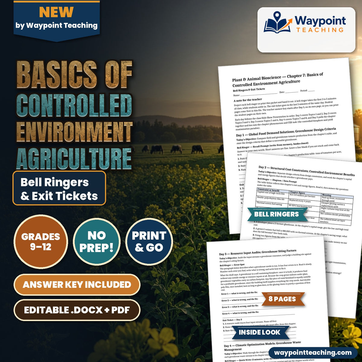 Basics of Controlled Environment Agriculture Bell Ringers & Exit Tickets cover