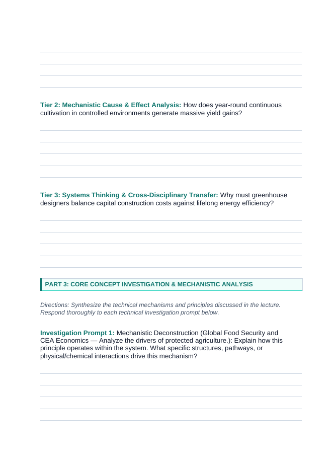 Basics of Controlled Environment Agriculture Phenomena-Based Lesson: The Controlled Biosphere and Yield Maximization Paradox Student Response Sheet sample page