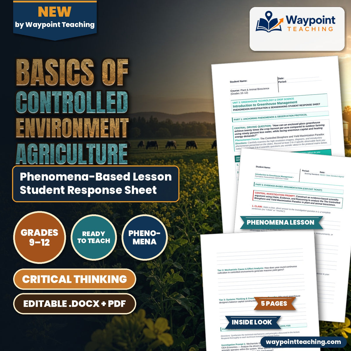 Basics of Controlled Environment Agriculture Phenomena-Based Lesson: The Controlled Biosphere and Yield Maximization Paradox Student Response Sheet cover