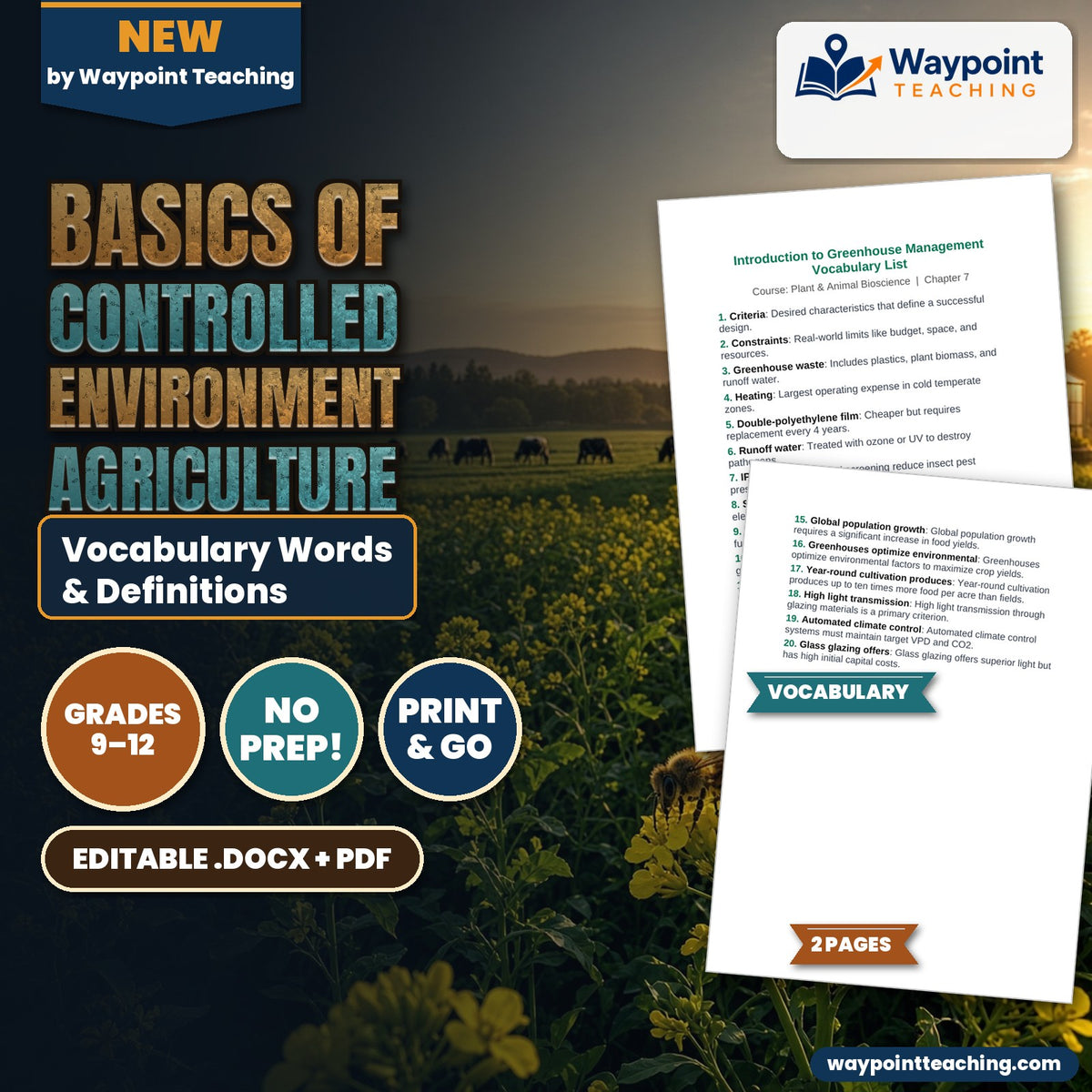 Basics of Controlled Environment Agriculture Vocabulary Words & Definitions cover