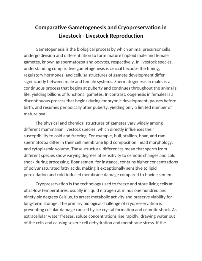 Comparative Gametogenesis and Cryopreservation in Livestock Reading Worksheet sample page