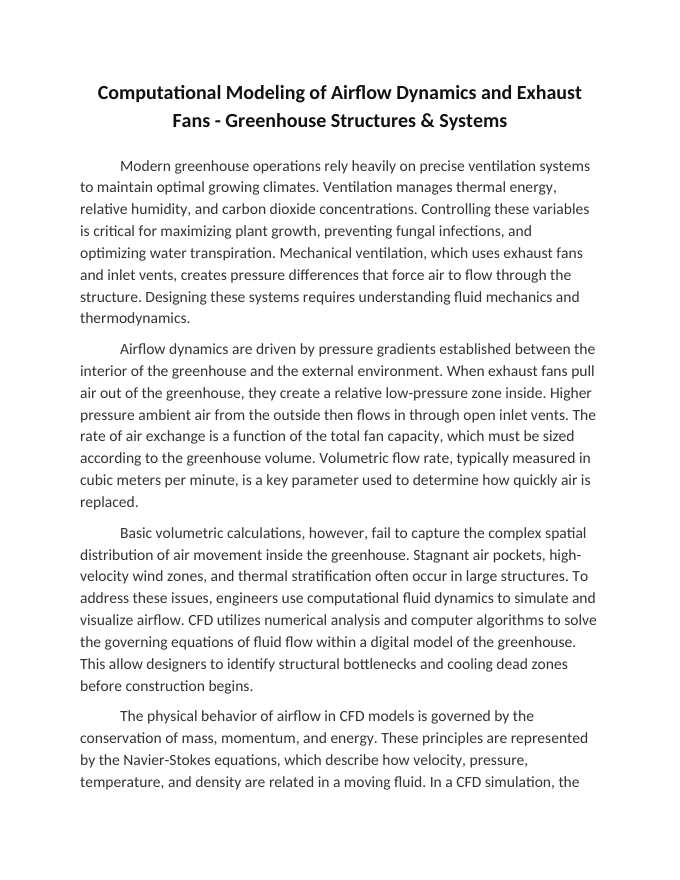 Computational Modeling of Airflow Dynamics and Exhaust Fans Reading Worksheet sample page