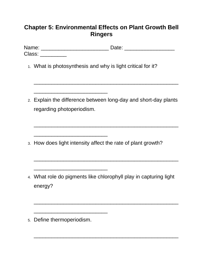 Environmental Effects on Plant Growth Bell Ringers & Exit Tickets sample page