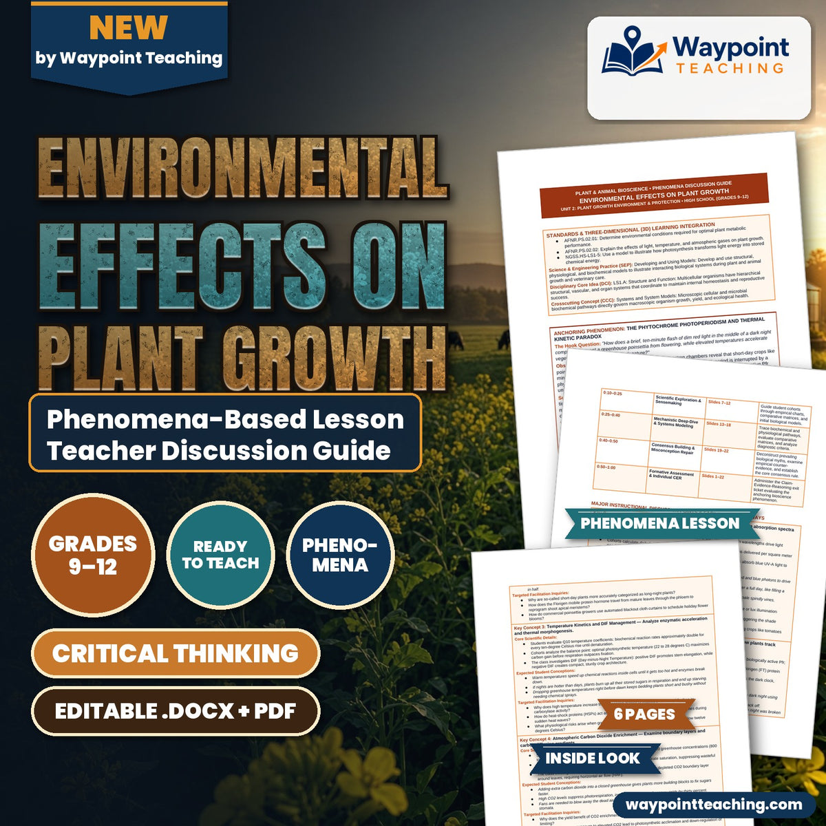 Environmental Effects on Plant Growth Phenomena-Based Lesson: The Phytochrome Photoperiodism and Thermal Kinetic Paradox Teacher Discussion Guide cover