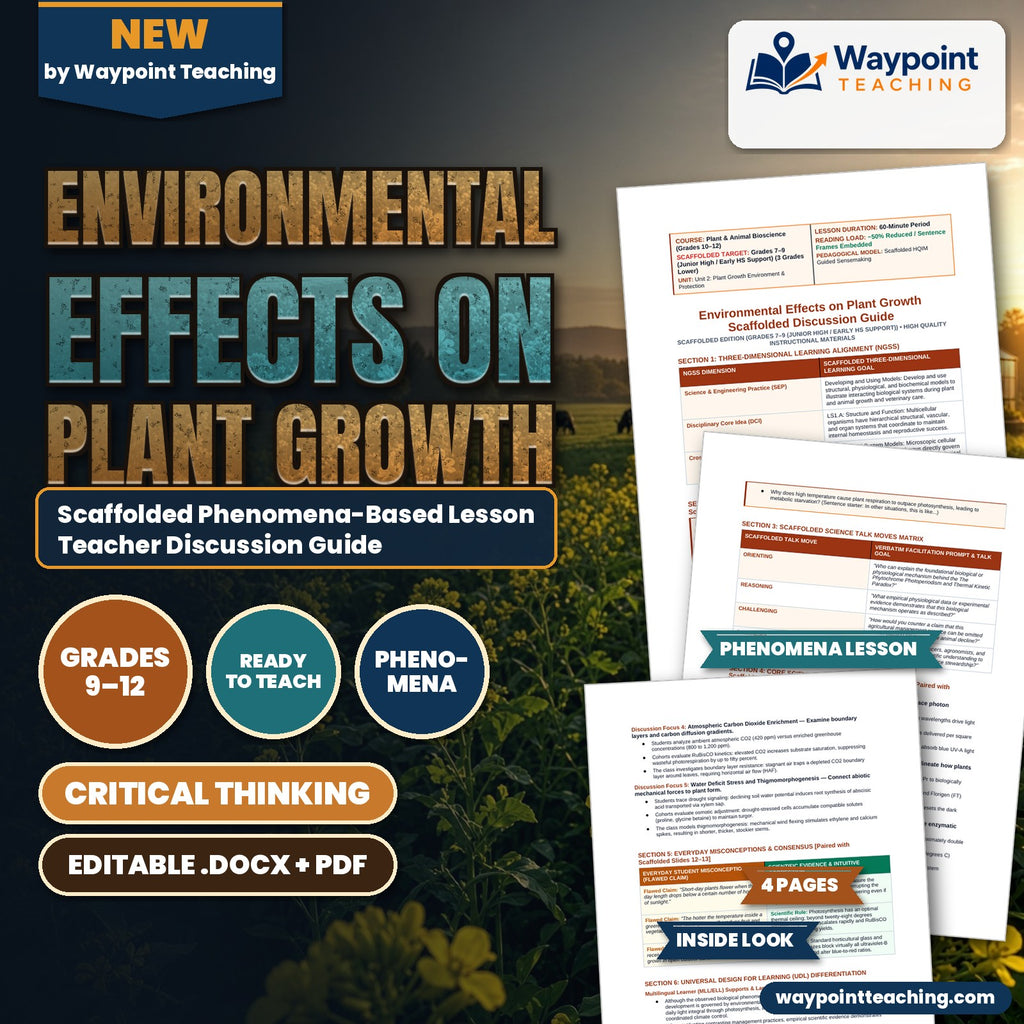 Environmental Effects on Plant Growth Scaffolded Phenomena-Based Lesson: The Phytochrome Photoperiodism and Thermal Kinetic Paradox Teacher Discussion Guide cover