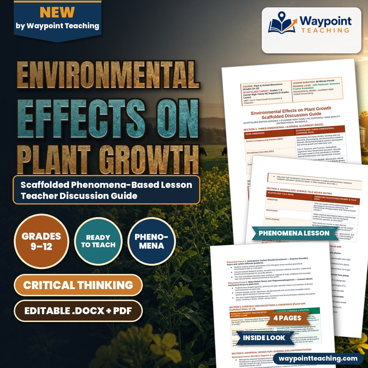 Environmental Effects on Plant Growth Scaffolded Phenomena-Based Lesson: The Phytochrome Photoperiodism and Thermal Kinetic Paradox Teacher Discussion Guide cover