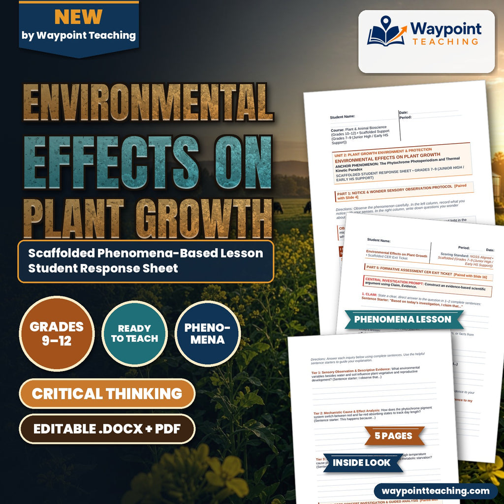 Environmental Effects on Plant Growth Scaffolded Phenomena-Based Lesson: The Phytochrome Photoperiodism and Thermal Kinetic Paradox Student Response Sheet cover