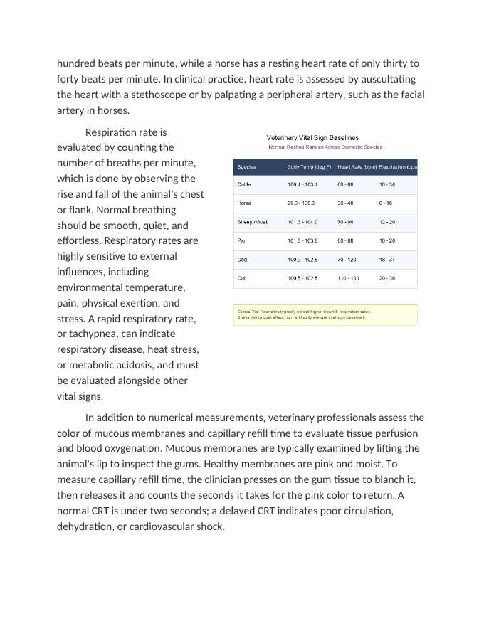 Establishing Veterinary Vital Sign Baselines Across Species Reading Worksheet sample page