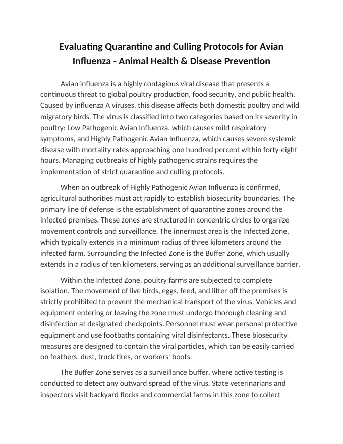 Evaluating Quarantine and Culling Protocols for Avian Influenza Reading Worksheet sample page