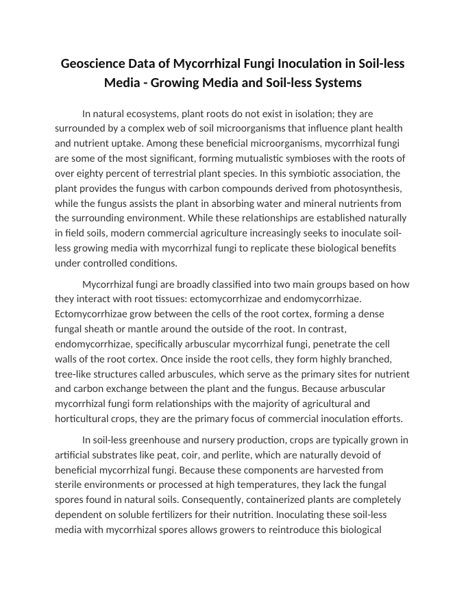 Geoscience Data of Mycorrhizal Fungi Inoculation in Soil-less Media Reading Worksheet sample page